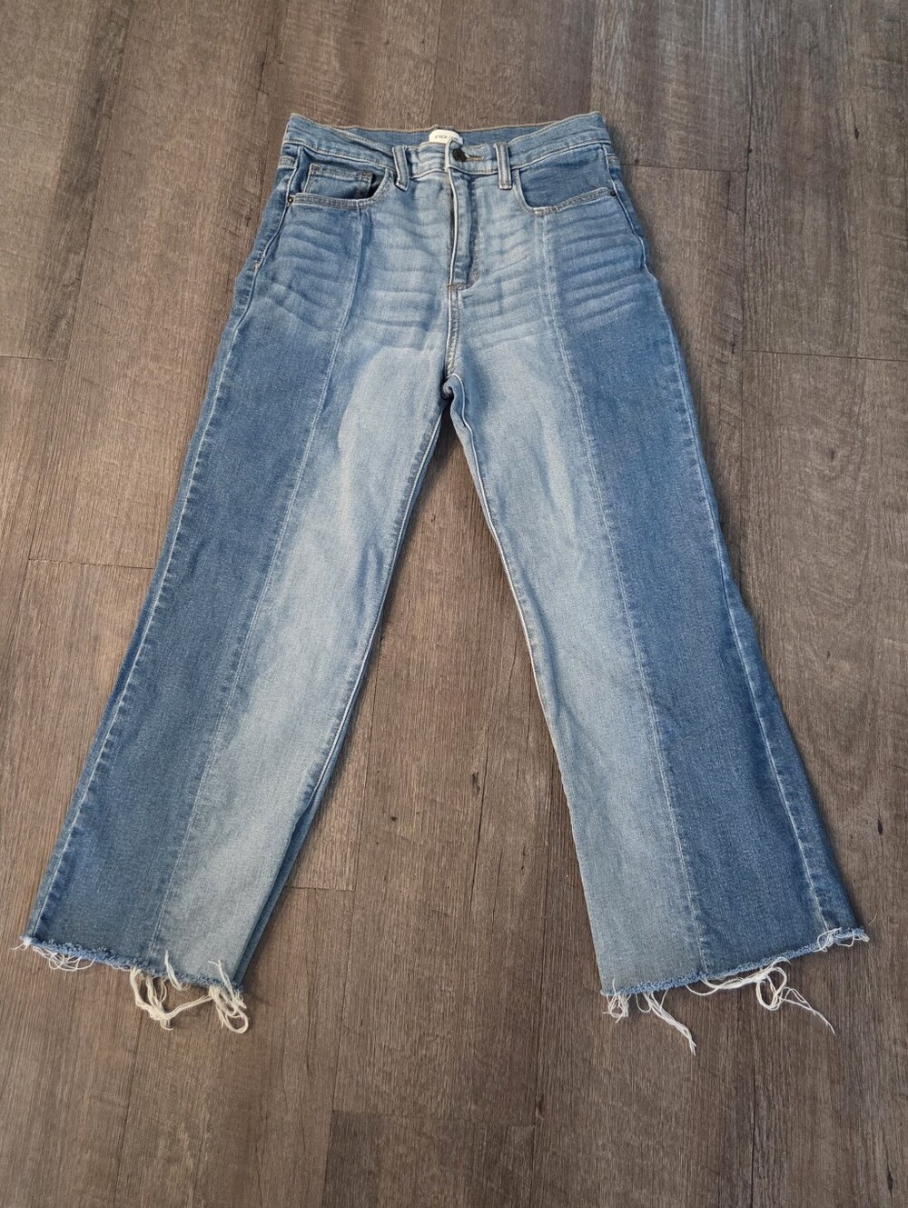 Sneak Peek Dual Contrast Panel Denim Jeans High Waisted Frayed Hem Sz 5/27
